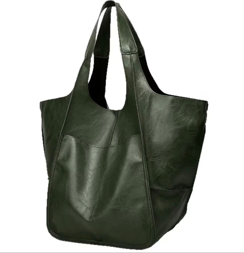Italian Luxury Boutique Vegan Leather Tote Shoulder Bag Forest Green NWOT - Picture 4 of 7